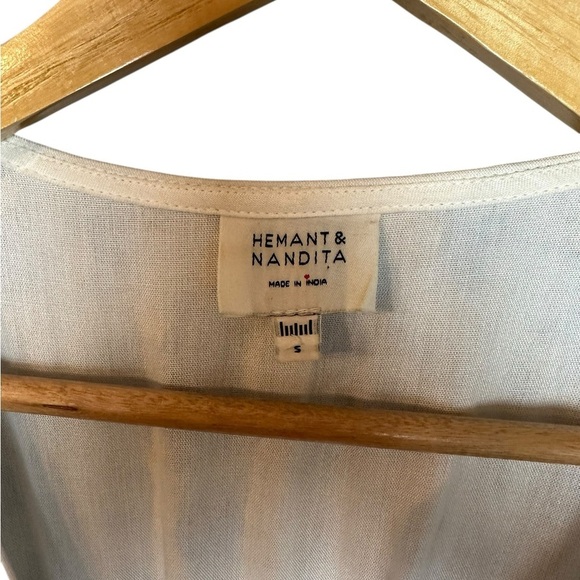 Hemant & Nandita Caleb Maxi Dress Blue White Dolman Sleeves Tiered Small S - Picture 11 of 16